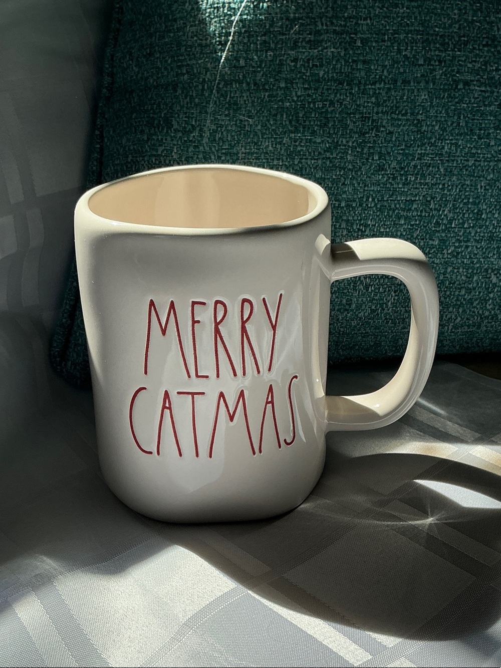 Rae Dunn White Mug with Red "MERRY CATMAS" Lettering